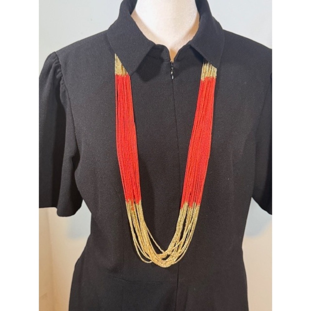 Vintage 80s Multi Strand Necklace Red Gold Enamel Chain‎ Opera Length 20